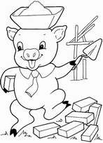 coloriage le petit cochon et les briques pour sa maison
